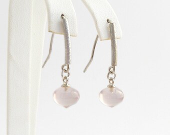 Small Pink Quartz Earrings, 925 Silver, Onion, Smooth Drops