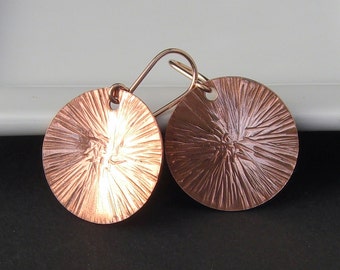 Copper Water Lilies Leaf Earrings, Hammered Copper Earrings