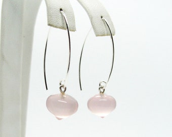 Rose quartz earrings, smooth onion, 925 silver