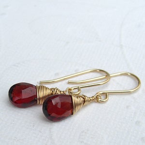 Small red garnet earrings, goldfilled, sterling silver, pink goldfilled, garnet hanging earrings, real garnet