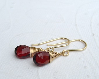 Small red garnet earrings, goldfilled, sterling silver, pink goldfilled, garnet hanging earrings, real garnet