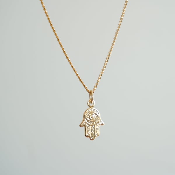 Hamsa Necklace, Gold Filled Necklace, Simple Chain Necklace, Everyday Necklace, Delicate Necklace, Charm Necklace, Minimal Layered Necklace