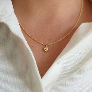 Gold Filled Dainty Heart Necklace, Minimalist Design Puffed Heart Pendant Necklace, Valentine's Day Gift for Women, Love Necklace, For Mom