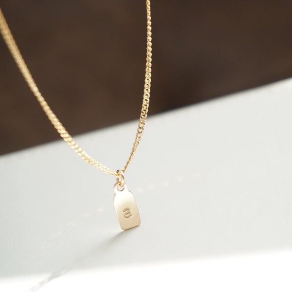 Delicate Tag Initial Gold Necklace, Dainty Initial Tag Necklace, Custom Engraved Letter Pendant Necklace, Personalized initial, Gift for Her