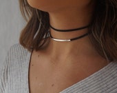 Double Suede Choker, Black Choker Necklace, Dainty Choker Necklace, Black Necklace Dainty, Dainty Silver Satellite Chain, Choker Necklace