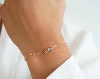 Tiny Birthstone Chain Link Bracelet, Birthstone Bracelet, Personalized Gift, Minimalist Bracelet, Birthstone Dainty Bracelet, Anniversary
