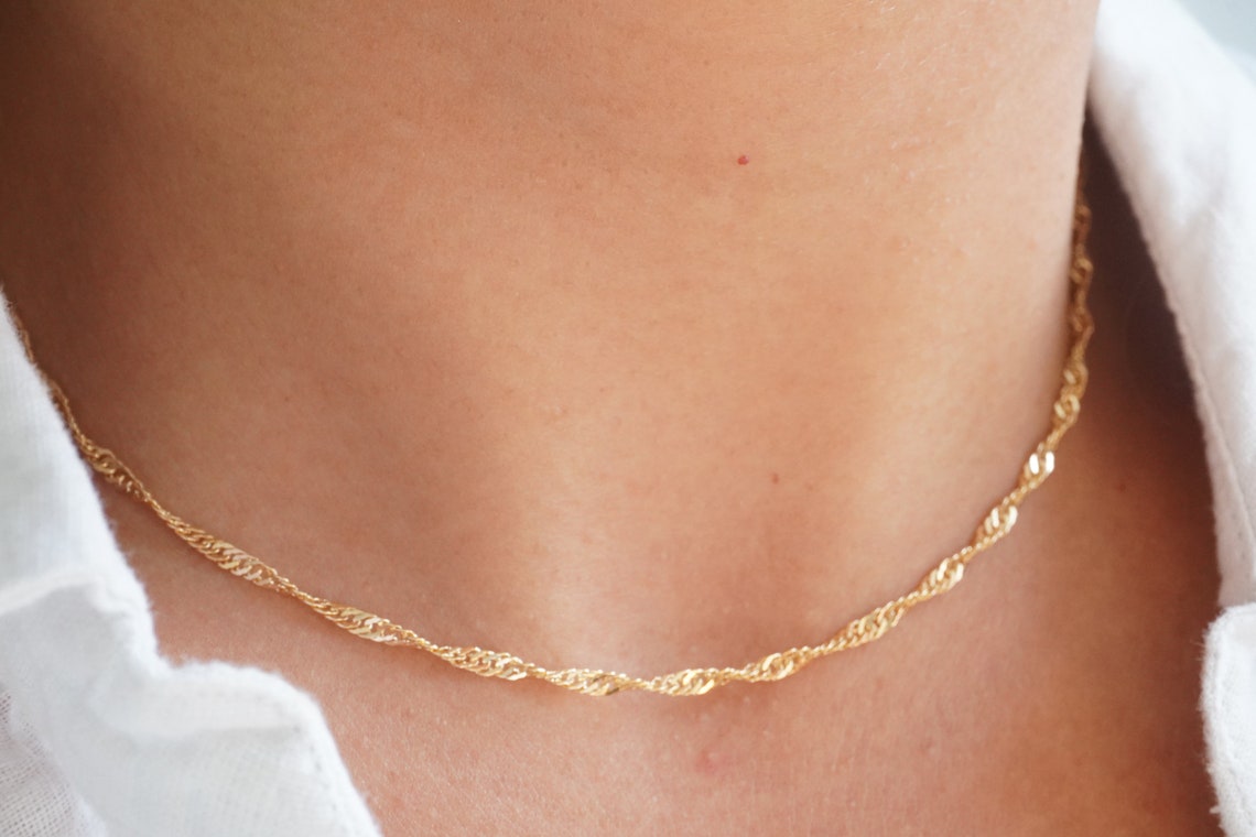 18k Gold Filled Twisted Singapore Chain Necklace Gold Etsy