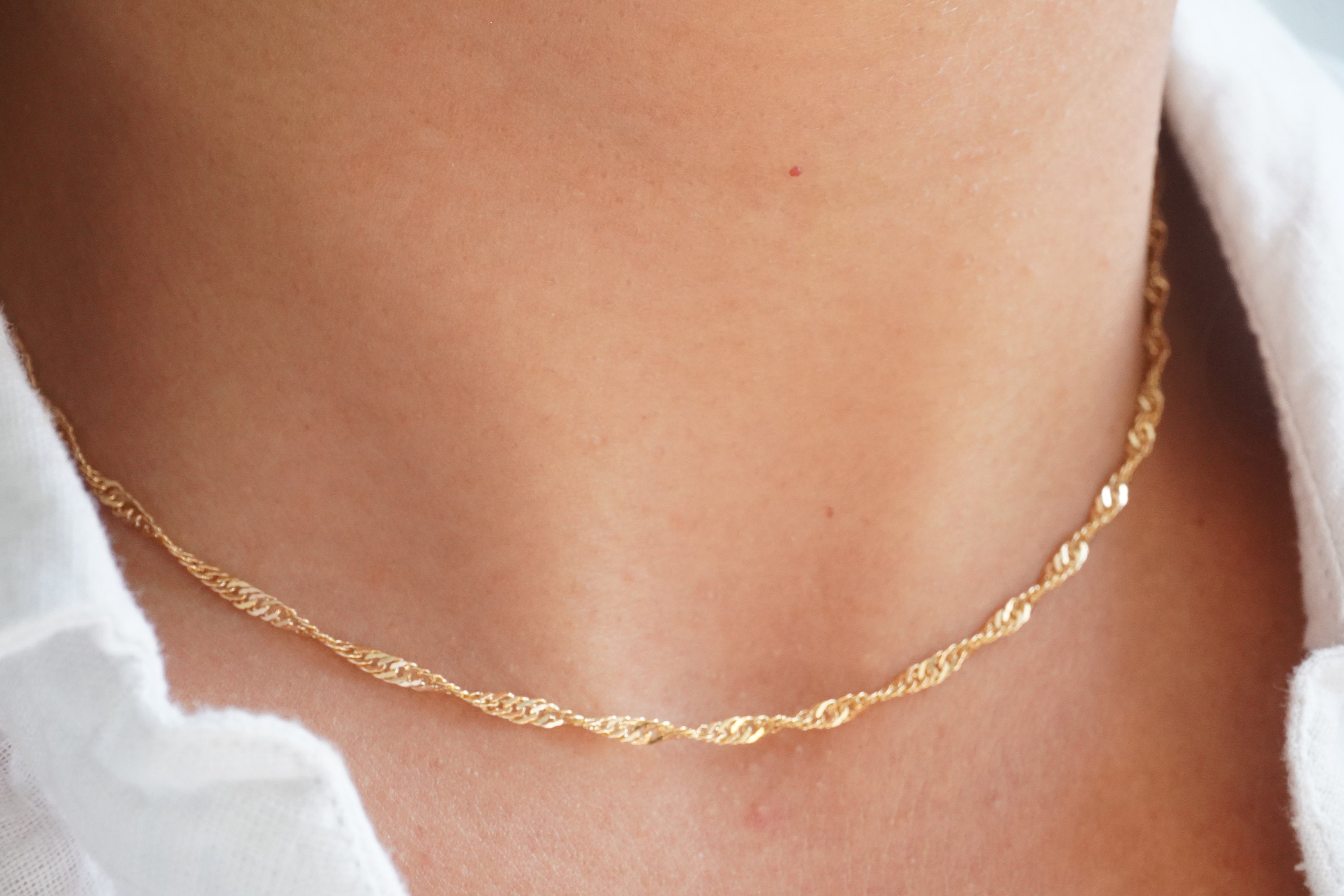 18k Gold Filled Twisted Singapore Chain Necklace Gold Etsy Hong Kong