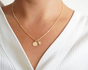 Gold Fill Dainty Initial Heart Necklace, Personalized Tiny Letter - Main Image