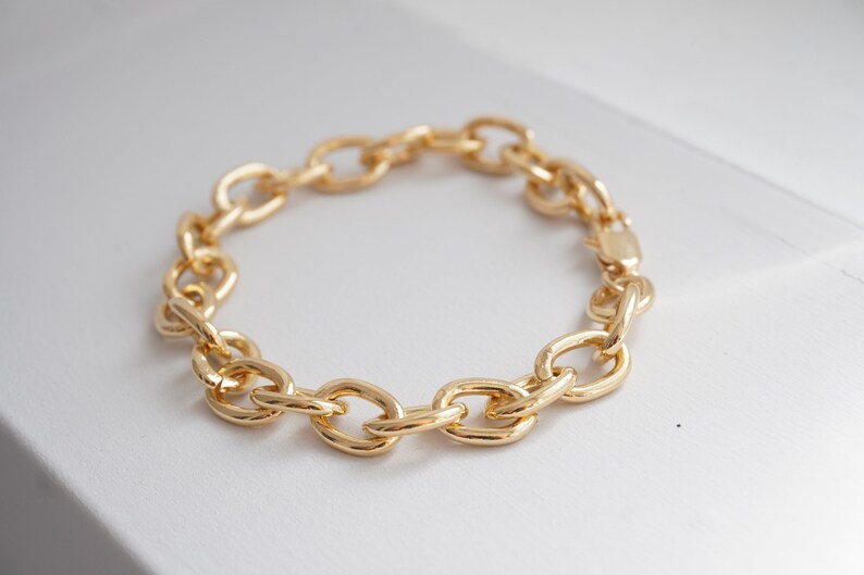 Thick Gold Link Bracelet 18k Gold Bracelet Simple Gold Etsy