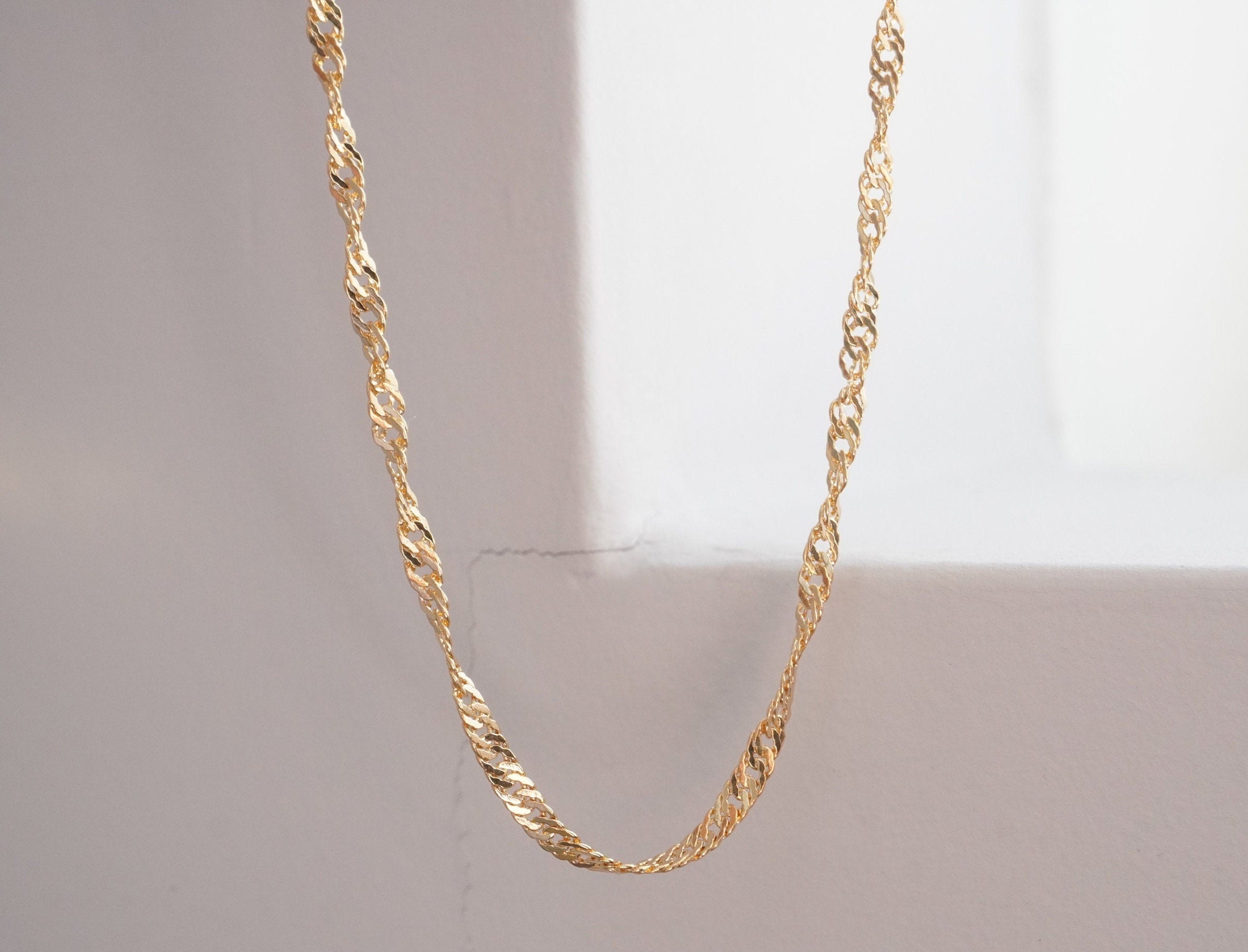 18k Gold Filled Twisted Singapore Chain Necklace Gold Etsy Hong Kong