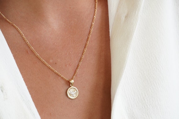 Gold Coin Holy Spirit Necklace 18kgold Filled Miraculous Medal
