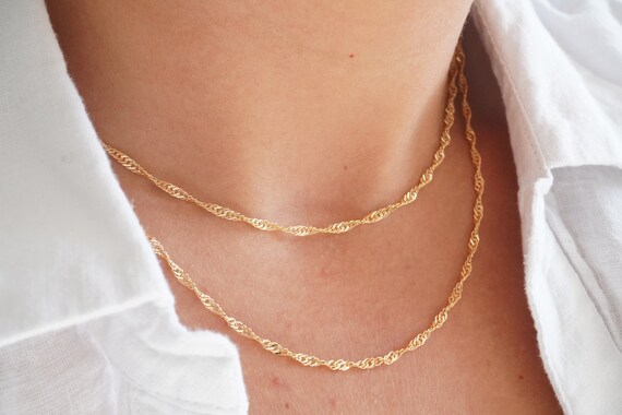 Twisted Singapore Chain Necklace Gold 