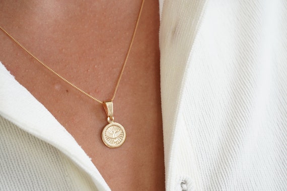 Gold Coin Holy Spirit Necklace 18KGold Filled Miraculous Medal Necklace Gold Medallion Necklace Coin Pendant Necklace Gold Gift for Her Etsy