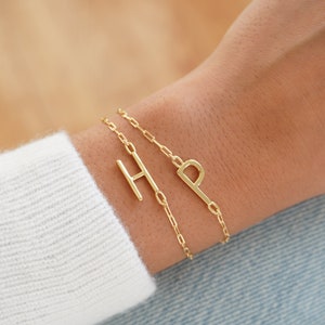 Initial Name Bracelet, Custom Bracelet, Letter Bracelet, Gold Filled Bracelet, Friendship Bracelet, Gift To Her, Sideways Initials Bracelet