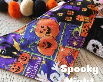 Spooky Night - Reversible, Over the Collar Dog Cat Bandana | Pet Costume, Slip on Bandana, Halloween Bandana, Vintage Pumpkin Pet Bandanna