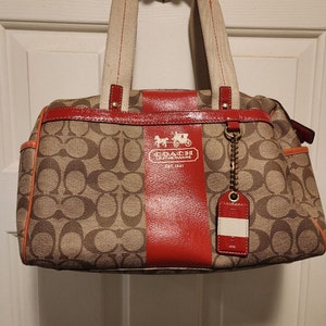 Coach Heritage Stripe Satchel for Sale!! (RED STRIPE) - K0769