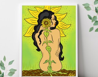 Sunflower Soul Wall Art Sunflower Art Print Soulful Art Print Soulful Wall Art Spiritual Artwork Flower Wall Art Bright Wall Art Flower Art