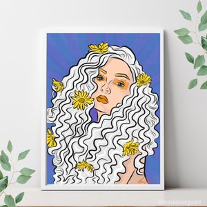 Bloem kunst aan de muur bloem kind kunst print oude ziel print madeliefjes kunst print bloem kunst print godin kunst print godin kunst aan de muur Indigo kunst aan de muur