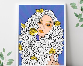 Flower Wall Art Flower Child Art Print Old Soul Print Daisies Art Print Flower Art Print Goddess Art Print Goddess Wall Art Indigo Wall Art