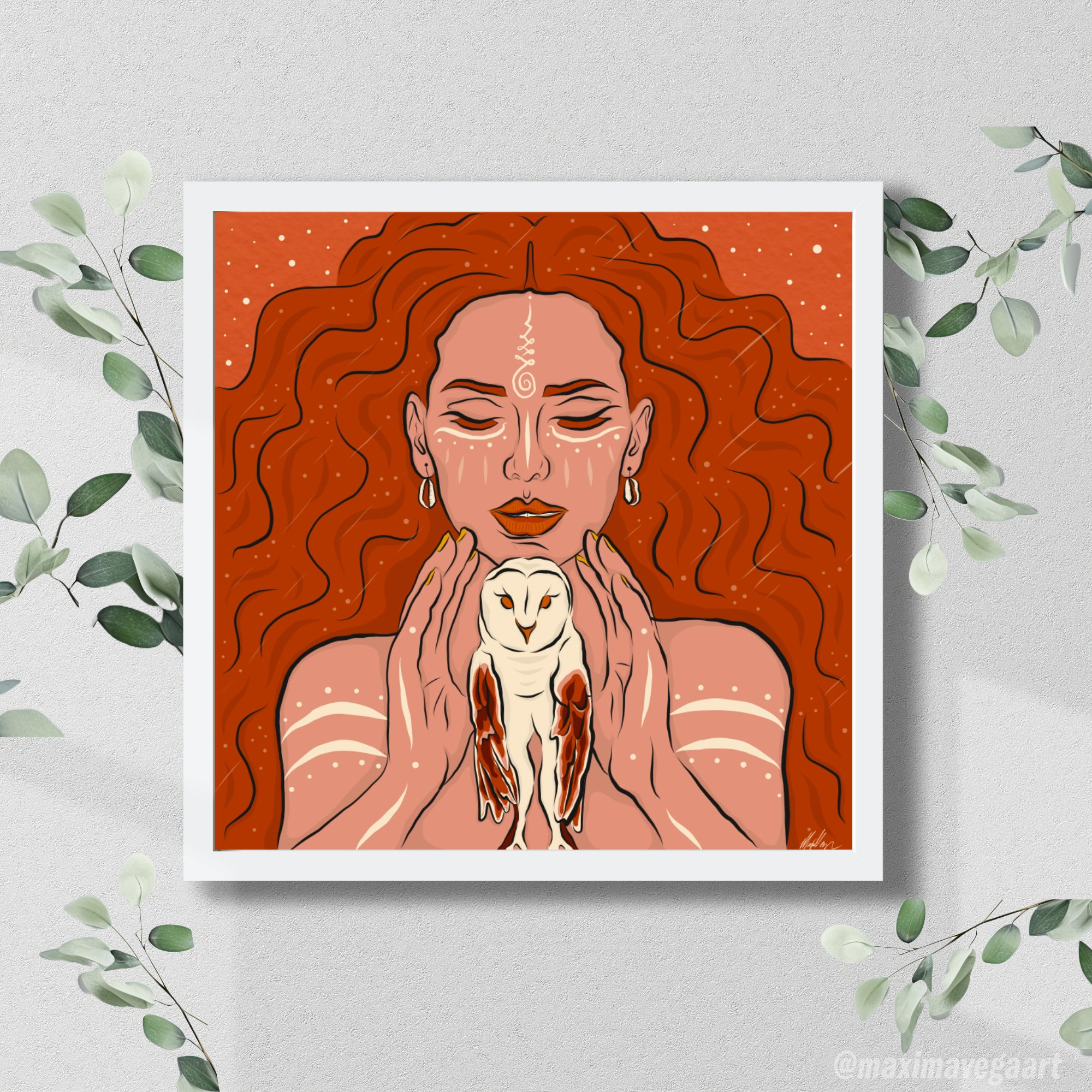 Owl Spirit Guide Art Print, Boho Spiritual Wall Decor (Digital Download)