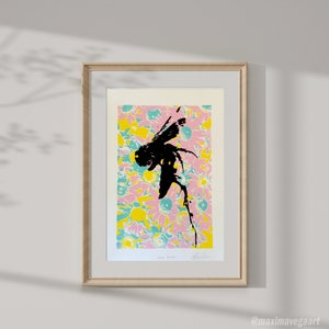 Bees Art Print Bee Art Print Bee Wall Art Screen Art Print Original Screen Print Original Art Flower Wall Art Flower Art Print Daisy Art