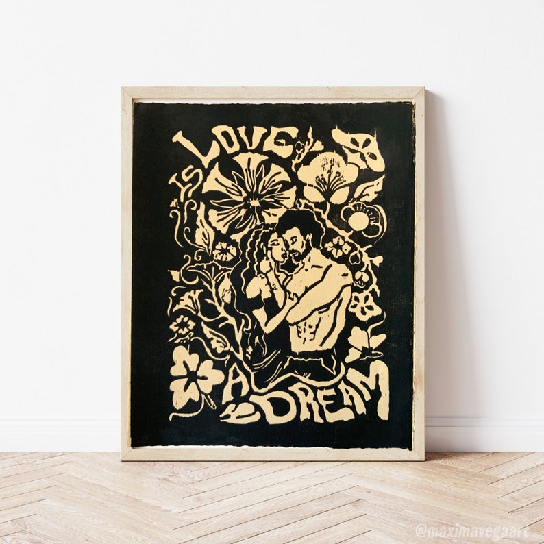 Dreamy Linocut Dreamy Woodcut Dreamy Wall Art Dreamy Art Print True