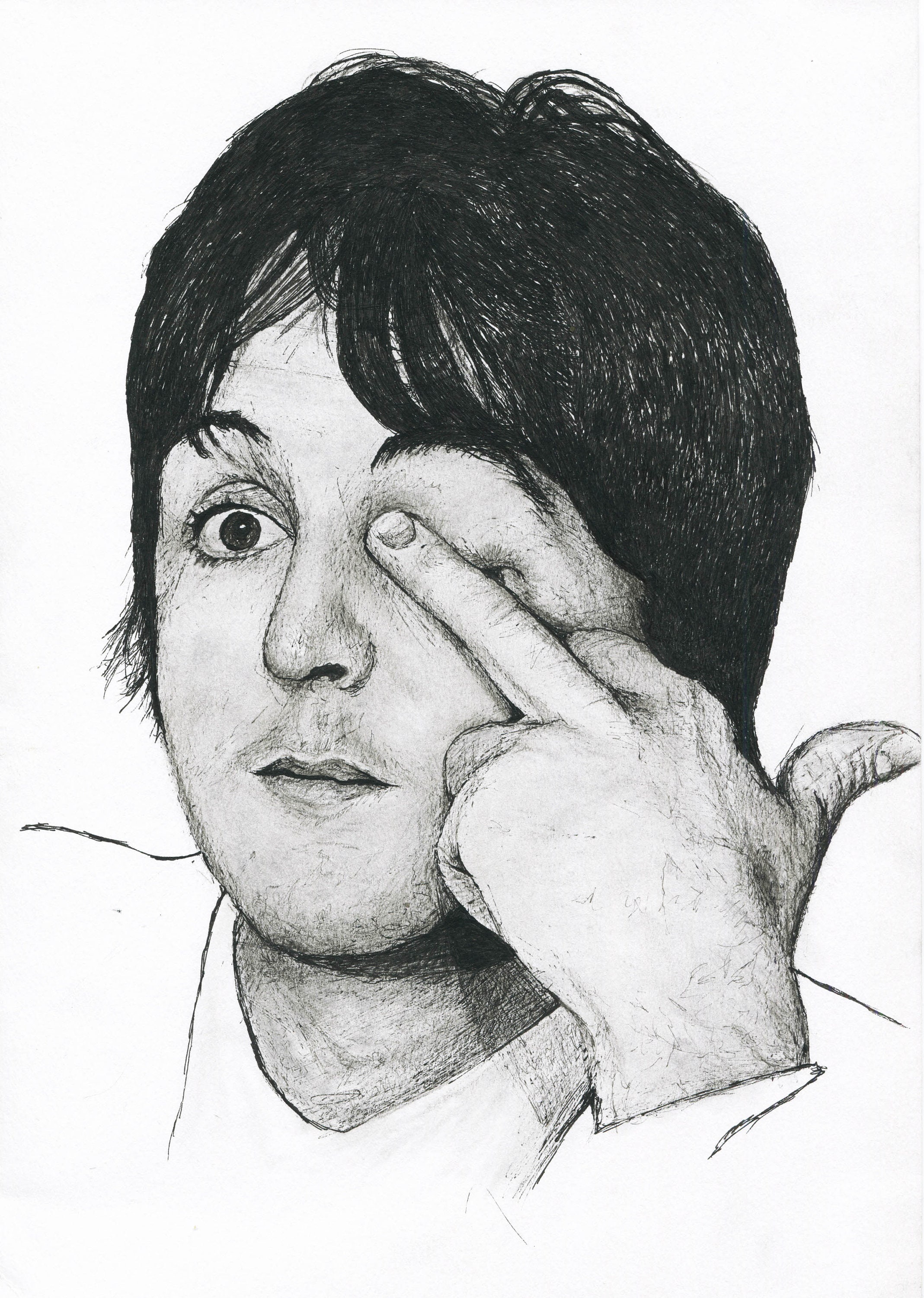 Paul Mccartney Pen Drawing Portrait: Middle Finger Fan Art Print