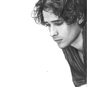 Jeff Buckley Grace Black and White Holzkohle Bleistift Zeichnung Tribute Fan-Art Plakatwanddekor