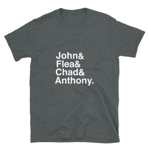 RHCP John Flea Chad & Anthony white font version Short-Sleeve Unisex T-Shirt image 3