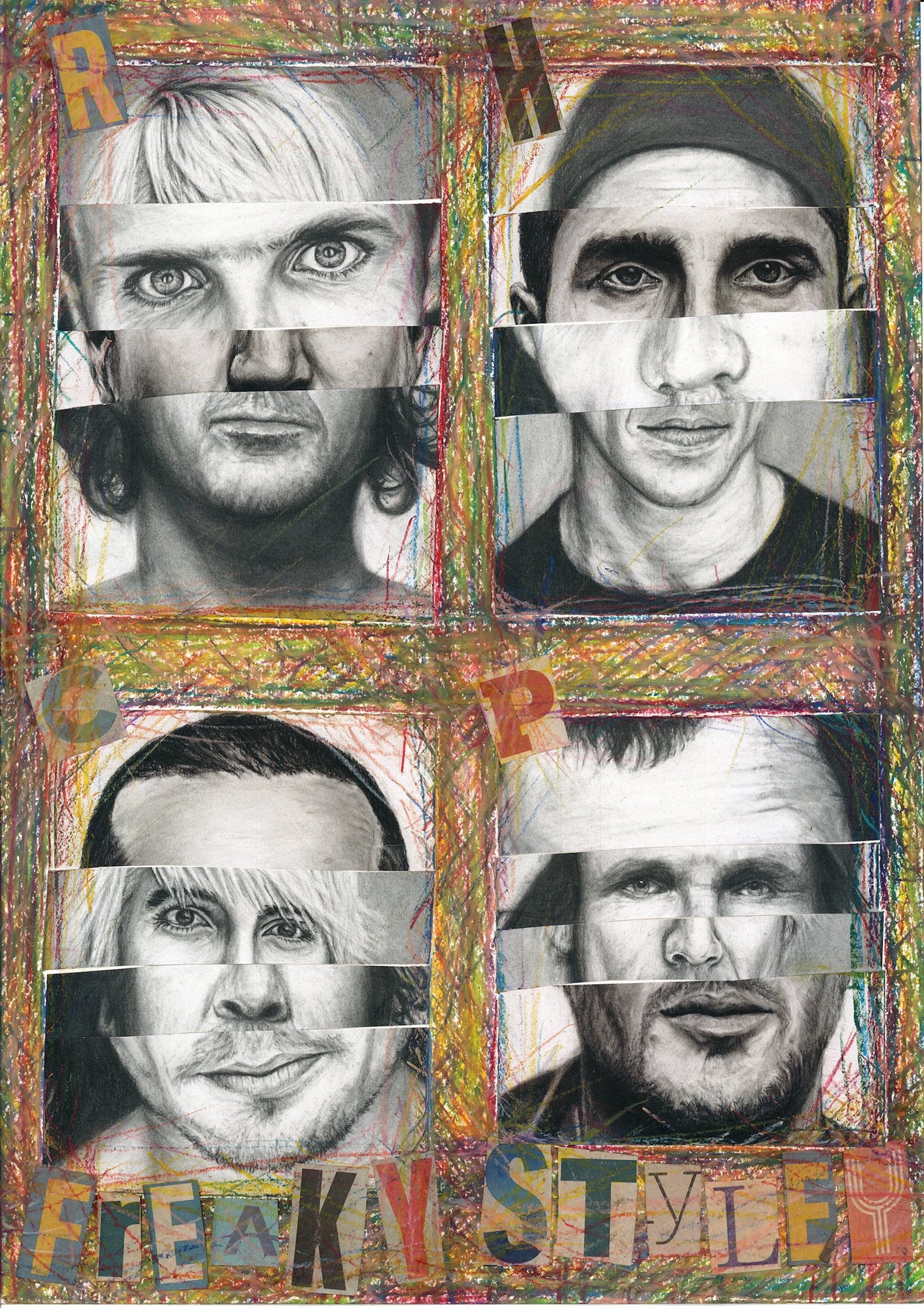RHCP Freaky Styley Collage: Anthony, Flea, John, Chad Art Print