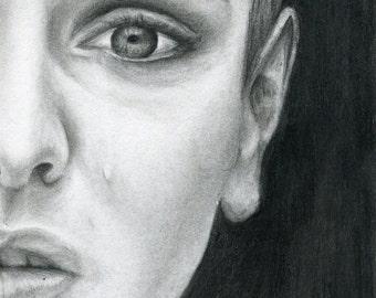 Sinead O'Connor "nothing compares to you" tear black and white charcoal portrait drawing fine art print poster wall decor