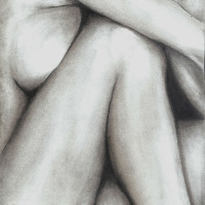 Crouching Mädchen Kohle Bleistift Porträt Zeichnung Druck Fine Art Wand-Dekor
