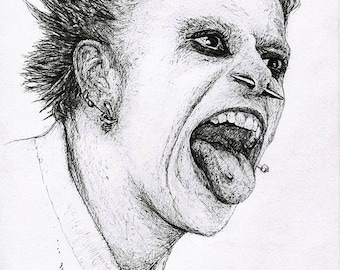Keith Flint of the Prodigy pen drawing portrait print fan art poster