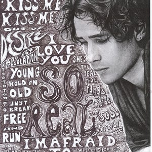 Jeff Buckley Art Print: Charcoal Portrait with Grace Lyrics