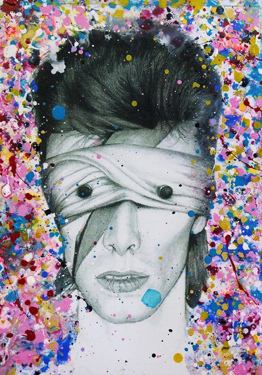 David Bowie Lazarus Aladdin Sane Abstract Painting on Charcoal Pencil ...