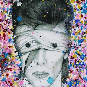 David Bowie Lazarus Aladdin Sane Abstrakte Malerei auf Holzkohle-Bleistiftzeichnung der 1 Kunst-Fan-Kunstdruck-Plakatwanddekoration