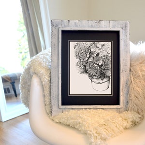 Market Peonies Freehand Ink Drawing Signed, Numbered, Limited Edition Print image 1