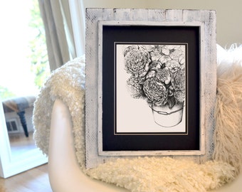 Market Peonies Freehand Ink Drawing Signed, Numbered, Limited Edition Print