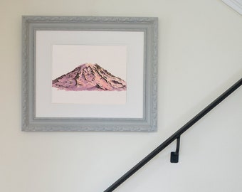 Mount Rainier Sunset Mixed Media, India Inks + Pen and Ink, Signed, Numbered Limited Edition Sunset Alpenglow Print