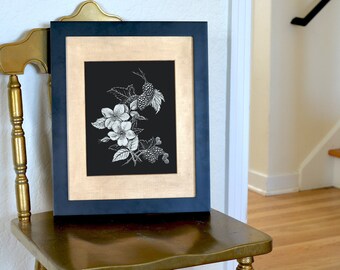 Wild Roses and Berries Botanical Freehand Ink Drawing Limited Edition Print, Signed, Numbered