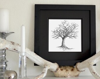 Winter Tree Freehand Ink Drawing Limited Edition Print, Signed, Numbered 8 in x 8 in