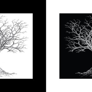 Winter Tree Duo Freehand Ink Drawing Limited Edition Print Set of Two, Signed, Numbered, 8 in x 8 in image 2