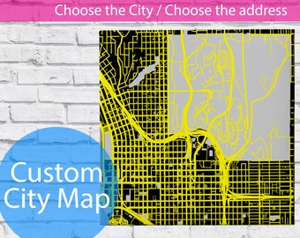 Custom City Map Colored Streets / Map Printed on Canvas / Gallery Wrapped Canvas Wall Art / Custom / Any Color Any Font / Bedroom Decoration