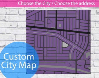 Custom City Map With Color / Map Printed on Canvas / Gallery Wrapped Canvas Wall Art / Custom /Any Color Any Font /Bedroom Decoration