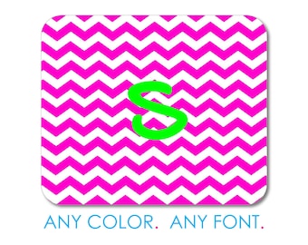 Hot Pink White Green Chevron Mouse Pad, Non-Slip Desk Mat 9.25 x 7.75, Personalized Office Desk Accessories, Cubicle Decor, Custom Gift