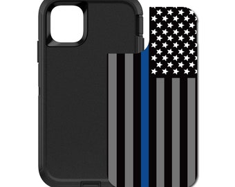 Custom Personalized Skin/Decal for OtterBox Defender Case - Apple iPhone Samsung Galaxy - Thin Blue Line US Flag Law Enforcement