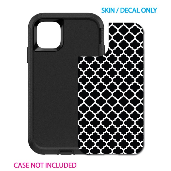 Custom Personalized Skin/Decal for OtterBox Defender Case - Apple iPhone Samsung Galaxy - Black White Moroccan Lattice