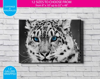 White / Snow Leopard  / Gallery Wrapped Canvas Wall Art / Custom / Any Color Any Font / Bedroom Decoration / Canvas Print