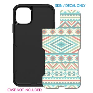 May include: A phone case skin with a geometric pattern in shades of blue, green, red, and white. The text "SKIN / DECAL ONLY" is at the top of the image. The text "CASE NOT INCLUDED" is at the bottom of the image.